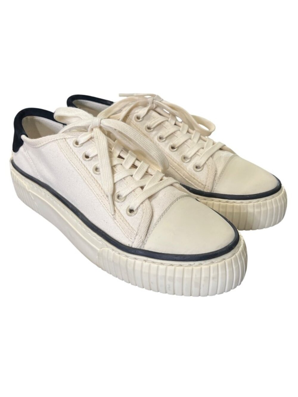 ME & EM Womens Size 39 US 9 Canvas Low-Top Sneakers Cream Lace-Up Closure